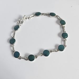 950 Sterling & Chrysocolla Cabochon Link Bracelet
